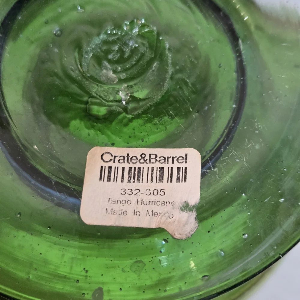Elegant Green Vintage Crate And Barrel Blown Glass Vase/Hurricane.
